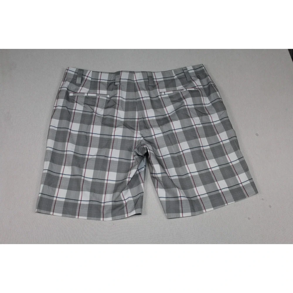Callaway Men Gray Chino Shorts Plaid Casual Elastic Waist Size 40